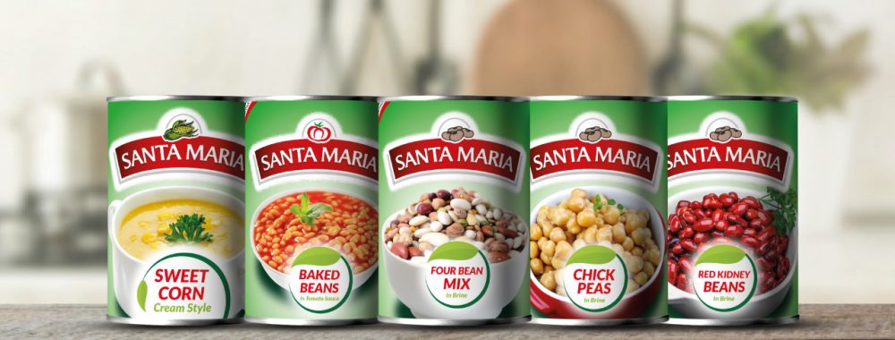 Santa Maria, Sweet cor, canned sweet corn, Baked beands, product range, Chick peas, 4 bean mix, red beans mix, Vegetable cans, website